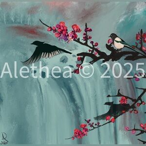 16x16 My Pillow Painting of Chinese Plum Blossoms in teal & pink